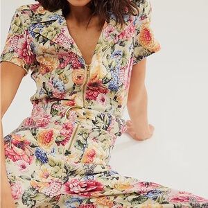 Sage Dusty Meadows Denim Jacksonville Short Sleeve Cropped Jumpsuit